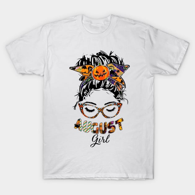 August Girl Halloween Face Wink Eyes Pumpkin T-Shirt by tasmarashad